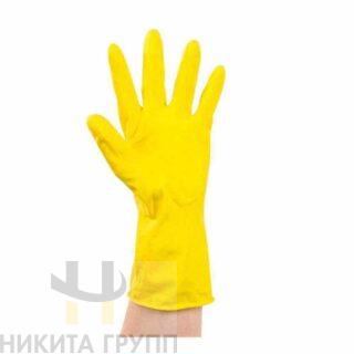 Перчатки латексные с х/б напылением хозяйственные, желтые, L