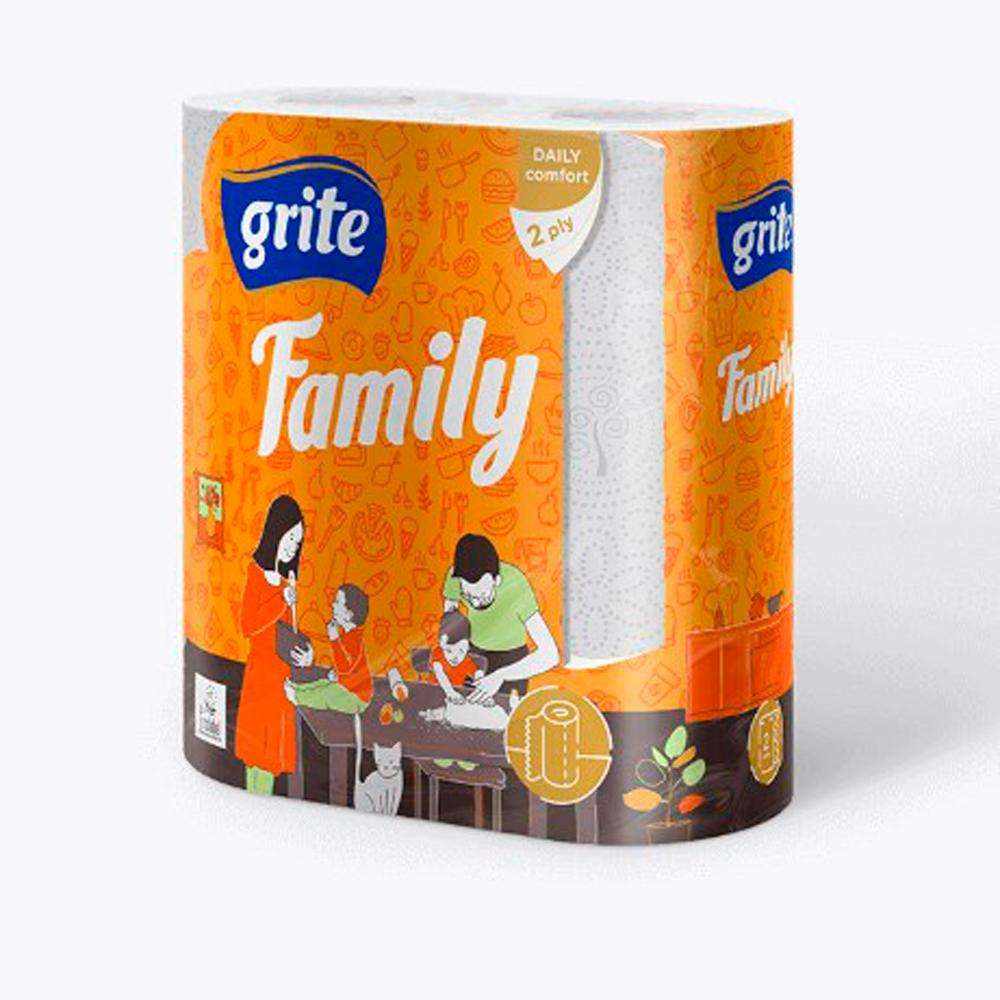Полотенца бумажные GRITE Family 1*2 рул. 2 слоя, цв.белый