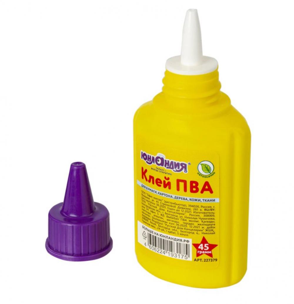 Клей ПВА ЮНЛАНДИЯ (бумага, картон, дерево), 45 г