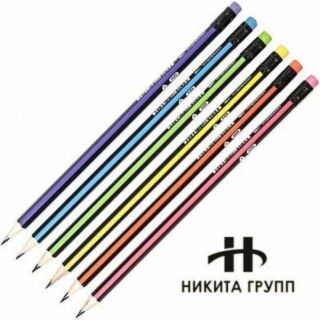 Карандаш чернографитный NEON трехгранный ассорти HB