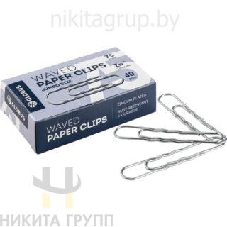 Скрепки канцелярские 75 мм, 40 шт. гофрированные, оцинкованные