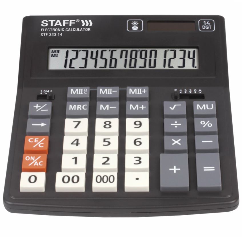 Калькулятор настольный STAFF PLUS STF-333 (200x154 мм), 14 разрядов, двойное питание