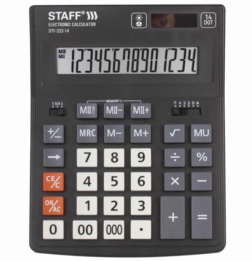 Калькулятор настольный STAFF PLUS STF-333 (200x154 мм), 14 разрядов, двойное питание