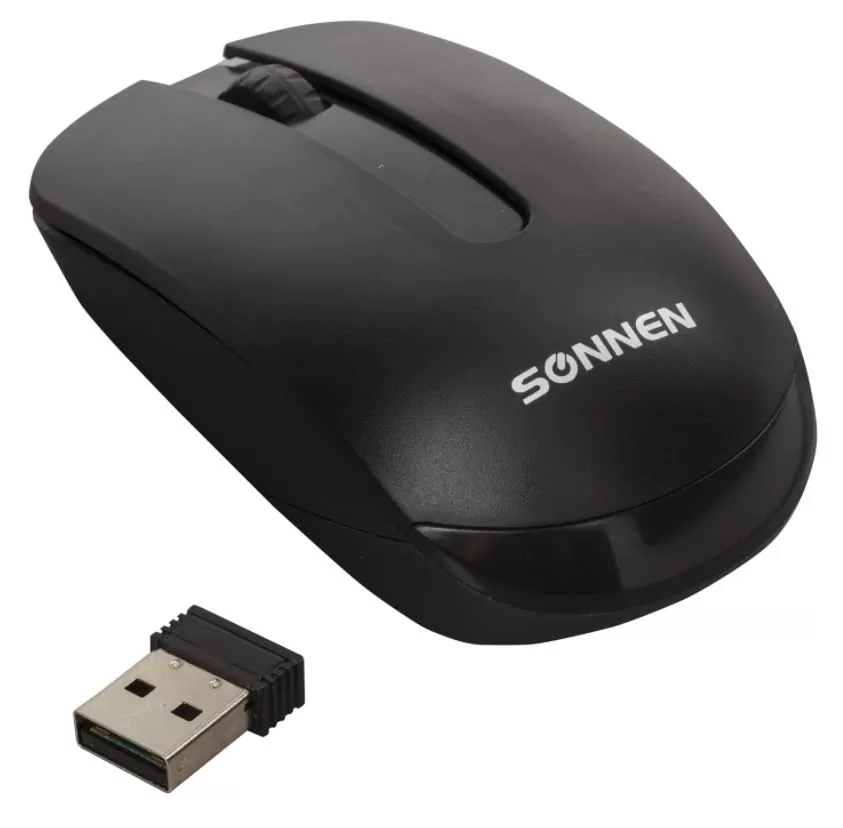 Мышь беспроводная SONNEN M-3032, USB, 1200 dpi, 2 кнопки + 1 колесо-кнопка, оптическая, черная