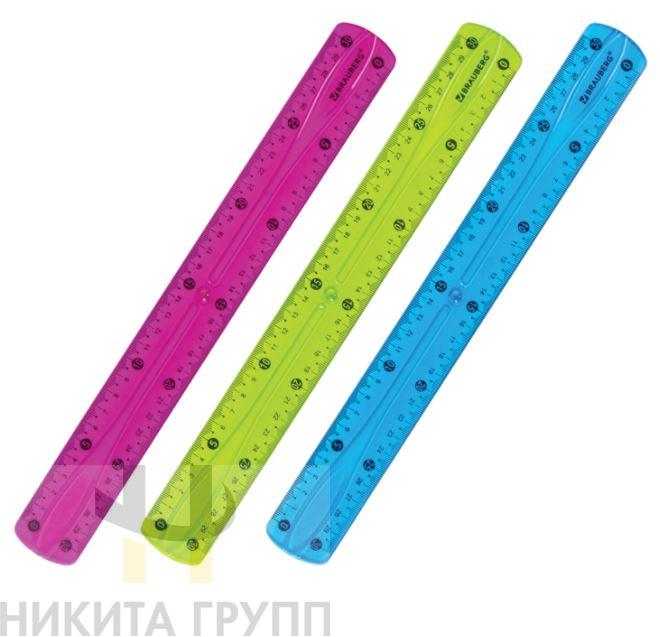 Линейка 30 см гибкая BRAUBERG "FLEX", пластиковая, ассорти, европодвес