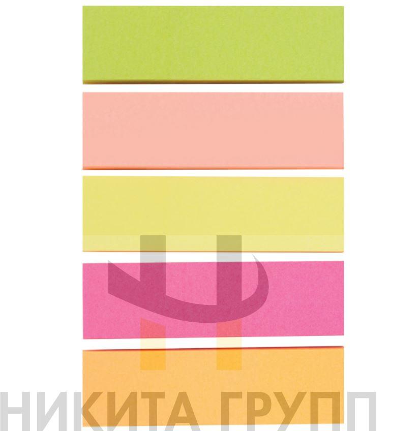 Закладки клейкие STAFF, НЕОНОВЫЕ бумажные, 50х14 мм, 5 цветов x 50 листов
