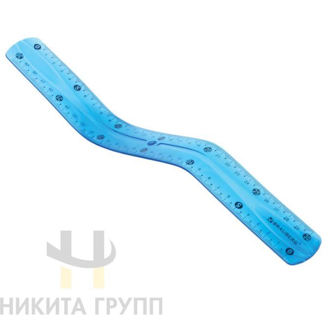 Линейка 30 см гибкая BRAUBERG "FLEX", пластиковая, ассорти, европодвес