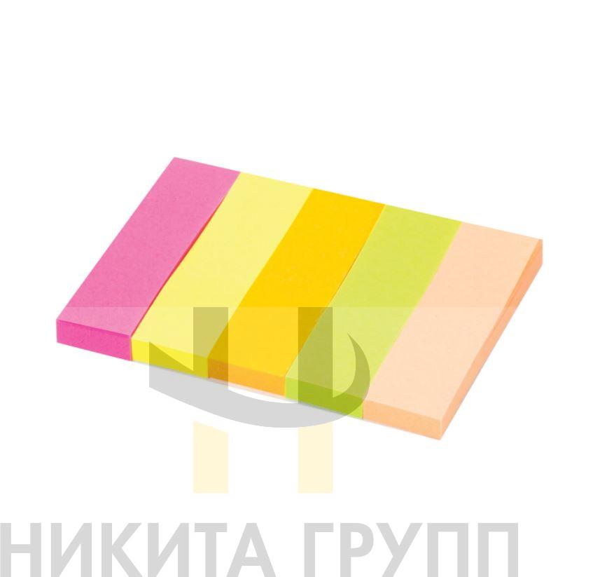 Закладки клейкие STAFF, НЕОНОВЫЕ бумажные, 50х14 мм, 5 цветов x 50 листов