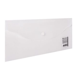 Папка-конверт с кнопкой МАЛОГО ФОРМАТА (250х135 мм), матовая прозрачная, 0,18 мм, BRAUBERG