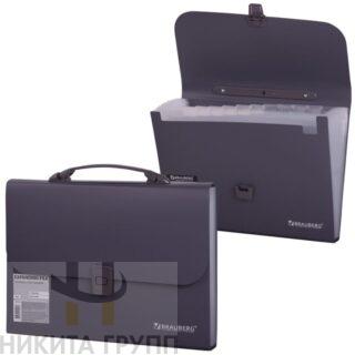 Папка-портфель пластиковая BRAUBERG А4 (327х254х30 мм), 13 отделений, серая