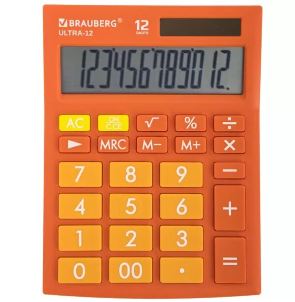 Калькулятор настольный BRAUBERG ULTRA-12-RG (192x143 мм), 12 разрядов, двойное питание, ОРАНЖЕВЫЙ
