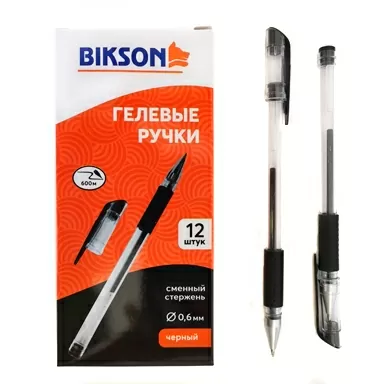 Ручка гелевая "ТМ "Bikson" черная 0,5мм, резиновый держатель, металлический наконечник, прозрачный корпус
