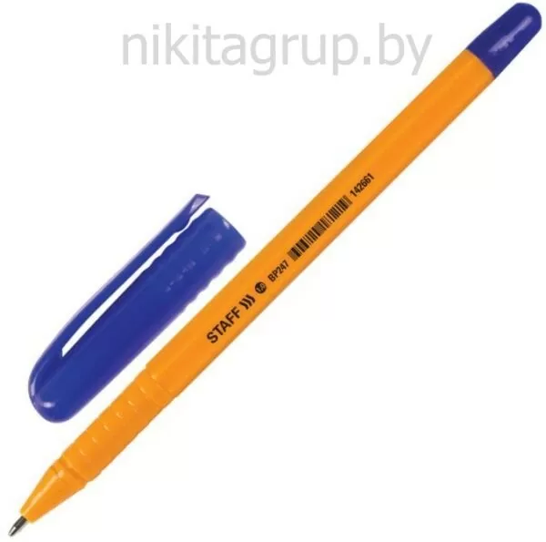 Ручка шариковая STAFF "EVERYDAY", СИНЯЯ, шестигранная, корпус оранжевый, узел 1 мм