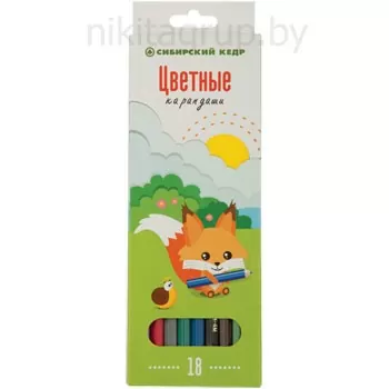 Карандаши 18 цветов "ЛИСЕНОК" 2М-4М, длина 175 мм, шестигранные в картонной двухрядной коробке