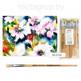 M-5124 Кисть художественная, из щетины, №10, плоская, обойма обжимная, ручка дерев,лакированная