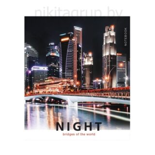 Тетрадь А4 210*297 мм, 80 л., в клетку, "Night bridges" ВД-лак" спираль сбоку, обл. карт.