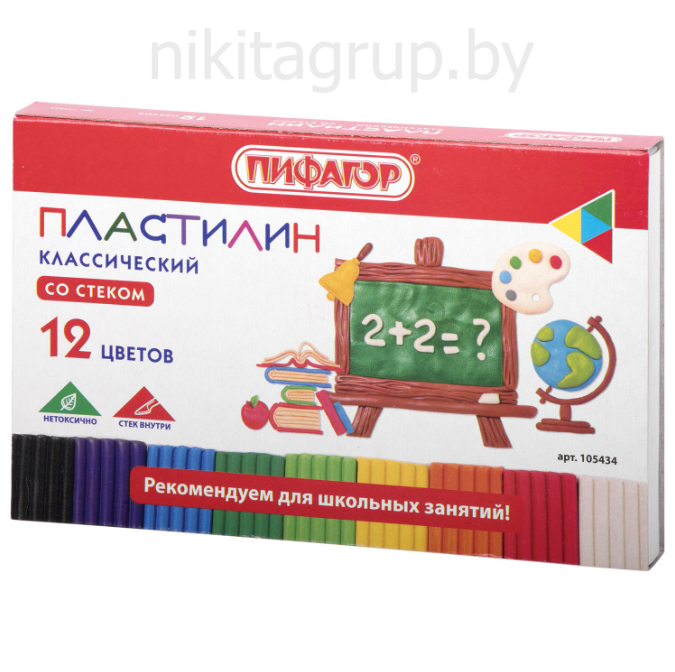 Пластилин классический ПИФАГОР ШКОЛЬНЫЙ, 12 цветов, 180 г, со стеком