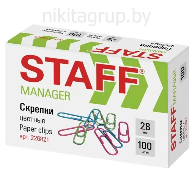 Скрепки STAFF "Manager", 28 мм, цветные, 100 шт., в картонной коробке