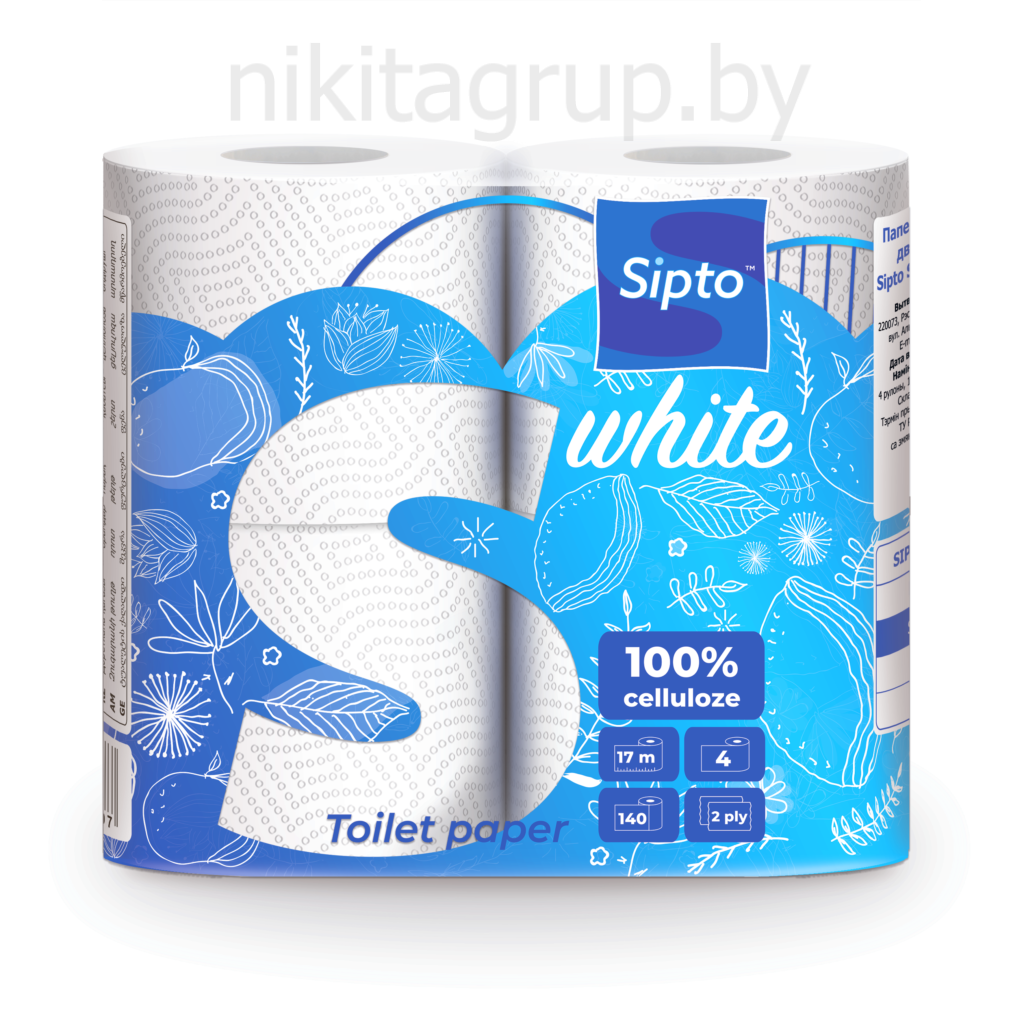 Туалетная бумага "Sipto Standart White" белая 2-х сл. (1*4рул.)