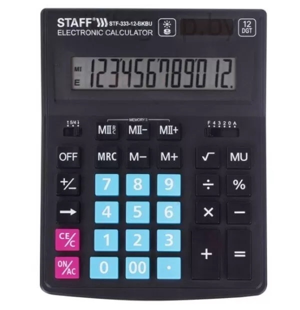 Калькулятор настольный STAFF PLUS STF-333-BKBU ( 200x154 мм) 12 разрядов, ЧЕРНО-СИНИЙ