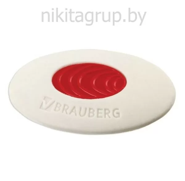 Ластик BRAUBERG "Oval PRO", 40х26х8 мм, овальный, красный пластиковый держатель