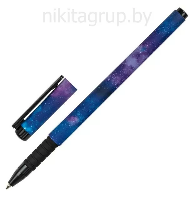 Ручка шариковая BRAUBERG SOFT TOUCH GRIP "SPACE", СИНЯЯ, мягкое покрытие, узел 0,7 мм