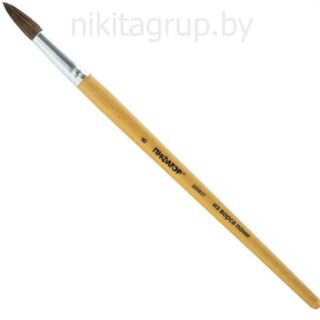 Кисть ПИФАГОР, ПОНИ, круглая, № 8, деревянная лакированная ручка, колпачок, пакет с подвесом