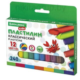 Пластилин классический BRAUBERG KIDS, 12 цветов, 240 г