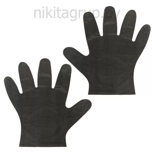Перчатки полиэтиленовые черные, КОМПЛЕКТ 50 пар (100 шт.), M (средние), 8 микрон, LAIMA