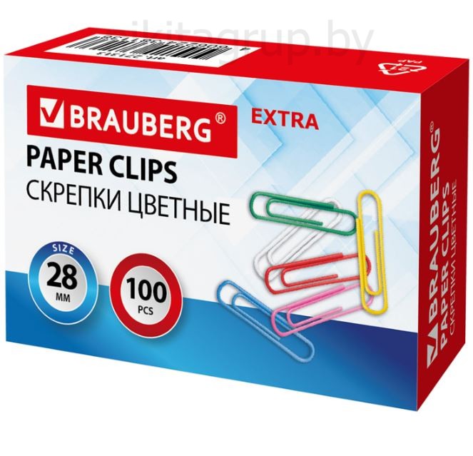 Скрепки EXTRA BRAUBERG 28 мм цветные 100 штук