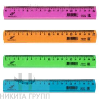 Линейка "Луна" 20 см, прозрачная, тонированная, ассорти