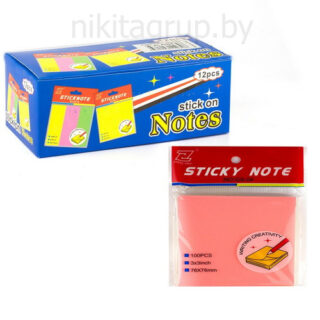 Блок для записей Alingar, с липким слоем, 76мм*76мм,5цв,100л,"Неоновое ассорти"