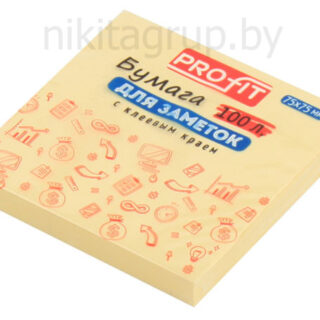 Бумага для заметок с клеевым краем ЖЕЛТАЯ 75х75 мм, 100л ТМ"Profit"