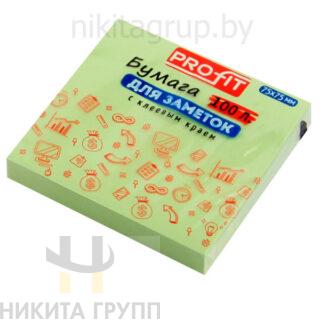 Бумага для заметок с клеевым краем ЗЕЛЕНАЯ 75х75 мм, 100лТМ"Profit"