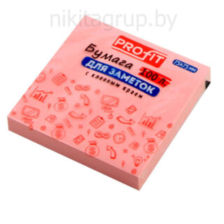 Бумага для заметок с клеевым краем РОЗОВАЯ 75х75 мм, 100л ТМ"Profit"