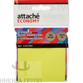 1261846 Стикеры Attache Economy с клеев.краем 76x76 мм неоновый желтый 100л,