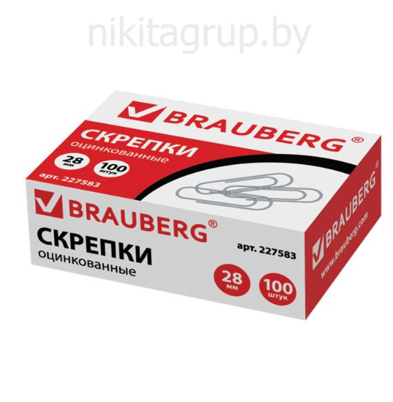 Скрепки BRAUBERG, 28 мм, оцинкованные, 100 шт., в картонной коробке