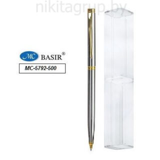 Ручка металлическая, корпус серебряный, клип и наконечник золотые в ФУТЛЯРЕ