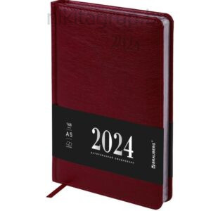 Ежедневник датированный 2024 А5 138х213 мм BRAUBERG "Impression", под кожу, бордовый