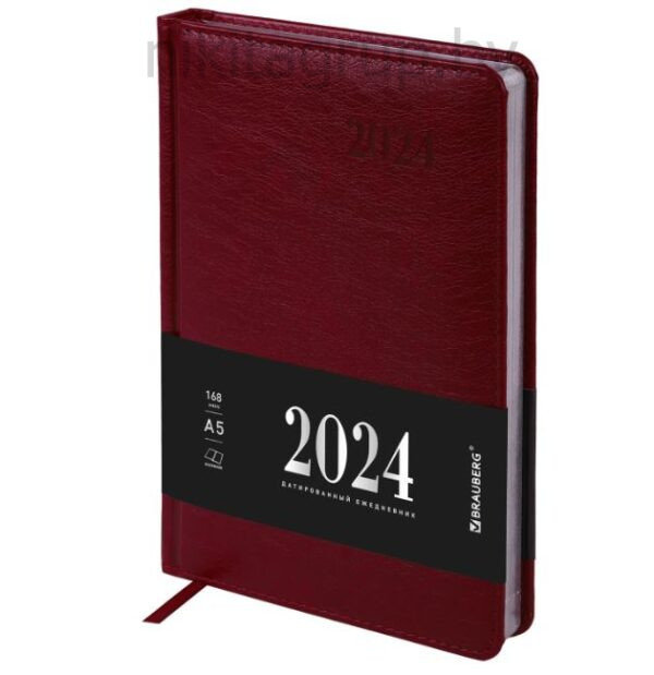 Ежедневник датированный 2024 А5 138х213 мм BRAUBERG "Impression", под кожу, бордовый