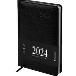 Ежедневник датированный 2024 А5 138х213 мм BRAUBERG "Impression", под кожу, черный