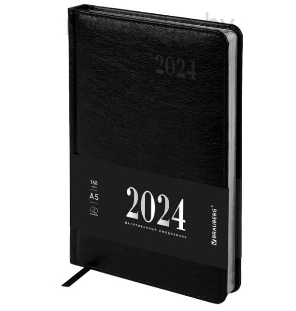 Ежедневник датированный 2024 А5 138х213 мм BRAUBERG "Impression", под кожу, черный