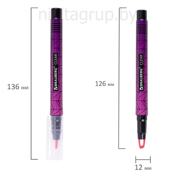 Текстовыделитель с прозрачным наконечником BRAUBERG "Clear", РОЗОВЫЙ, линия 1-5 мм