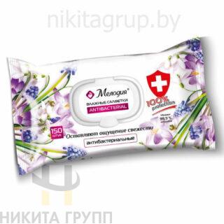 Салфетки влажные 150 шт., АНТИБАКТЕРИАЛЬНЫЕ, с пластиковым клапаном, МЕЛОДИЯ