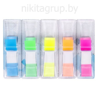 Закладки клейкие неоновые BRAUBERG, 45х12 мм, 125 штук (5 цветов х 25 листов), в пластиковых диспенсерах