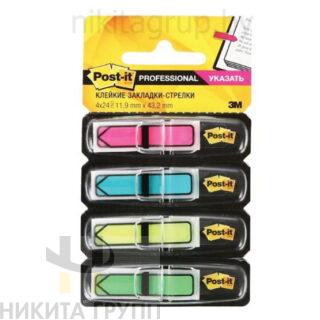 Закладки клейкие POST-IT Professional, пластиковые, 12 мм, 4 цвета х 24 шт., стрелки, неоновые