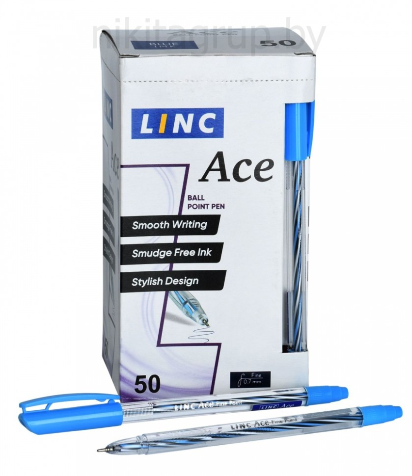 Ручка шарик. LINC ACE синий 0,7 мм ассорти кругл. корп. игольчатый наконечник