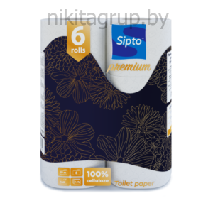Бумага туалетная "Sipto Premium" бел. (1*6 рул) 3-х сл.