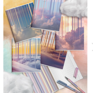 Тетрадь 80 л. А5 клетка скреп. офс. LOREX HANGING CLOUDS мел. карт. запечатка форзаца, soft touch