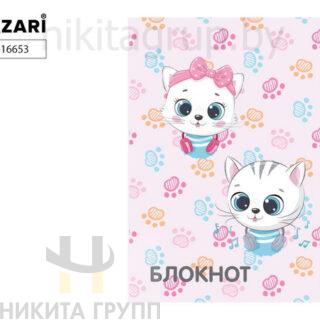 Блокнот А7, 40 л., обложка картон, блок офсет, клетка, на спирали. Котики